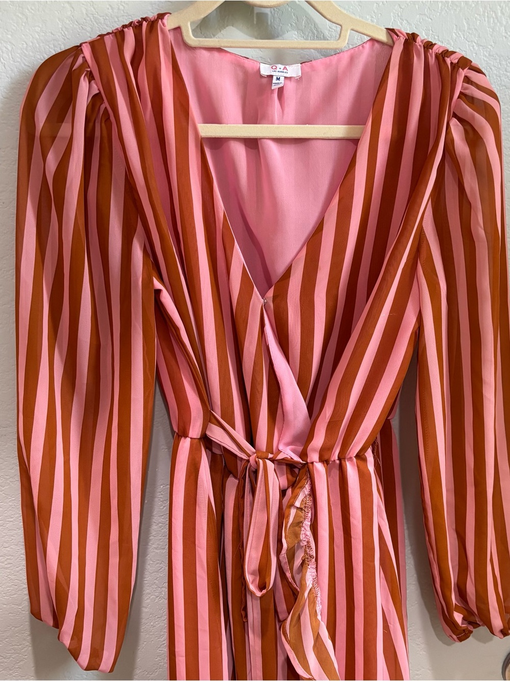 NWOT Q&A Los Angelos Striped Pink & Rust Wrap Dress